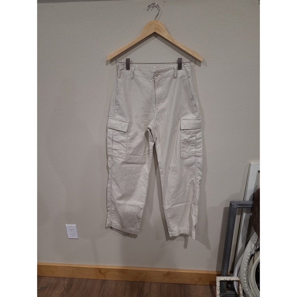 Uniqlo Wide Straight Cargo Pant Elastic back 100% cotton beige Women SZ XS 24-25